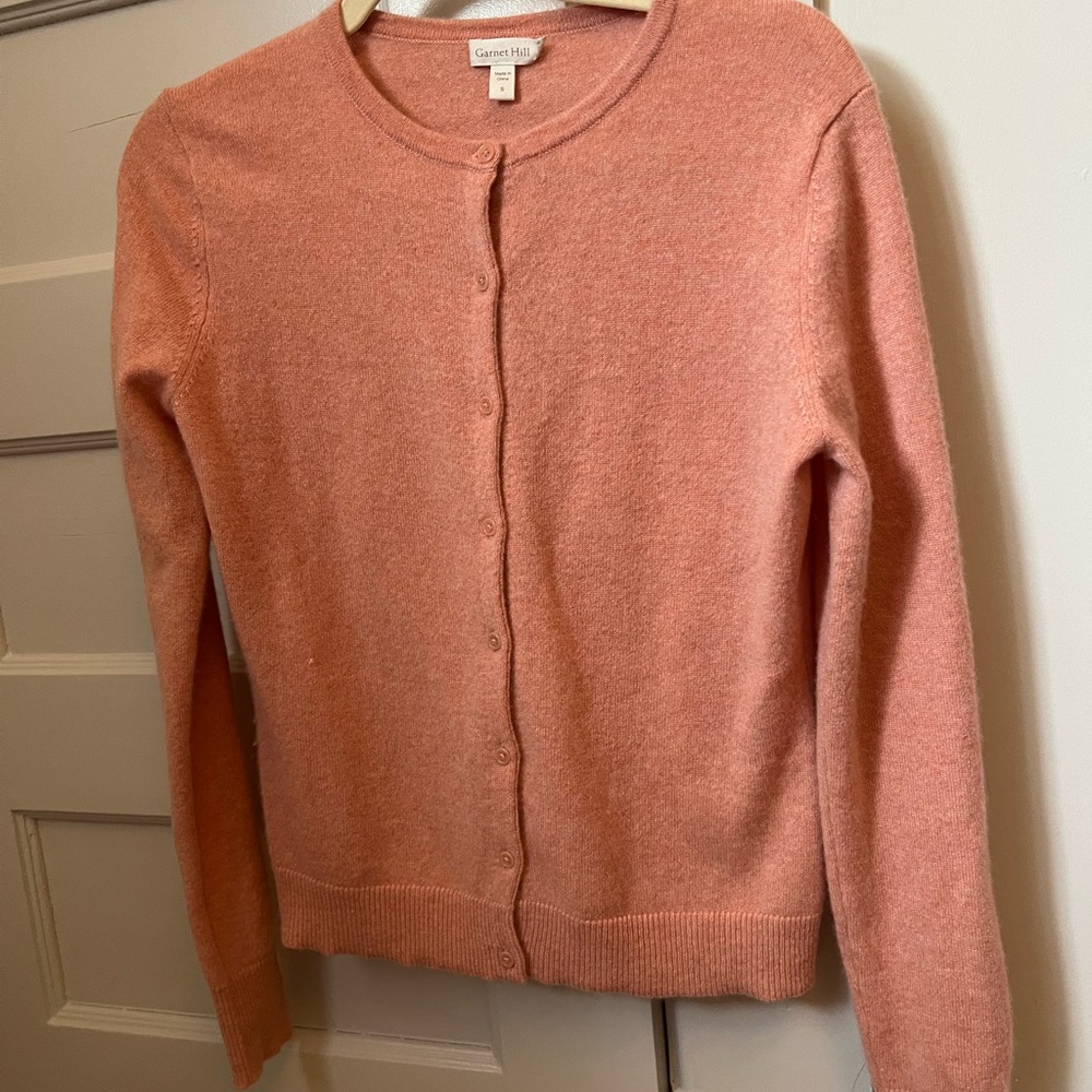 Garnet Hill women’s cashmere cardigan sweater (Small) in warm peach